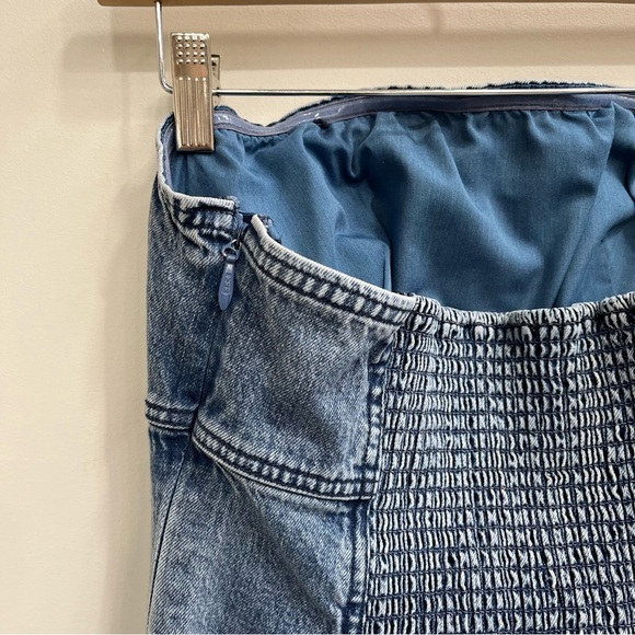 Anthropologie Pilcro Icon Fluted Strapless Denim Midi Dress Smocked Back Large - Picture 10 of 16